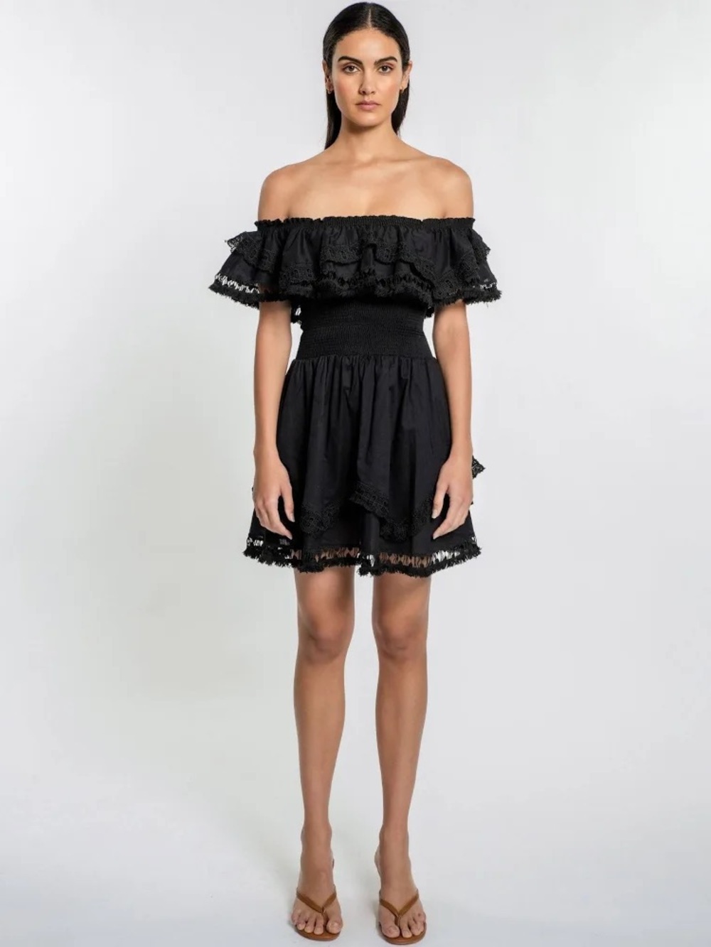 Off-Shoulder Black Ruffled Summer Dress